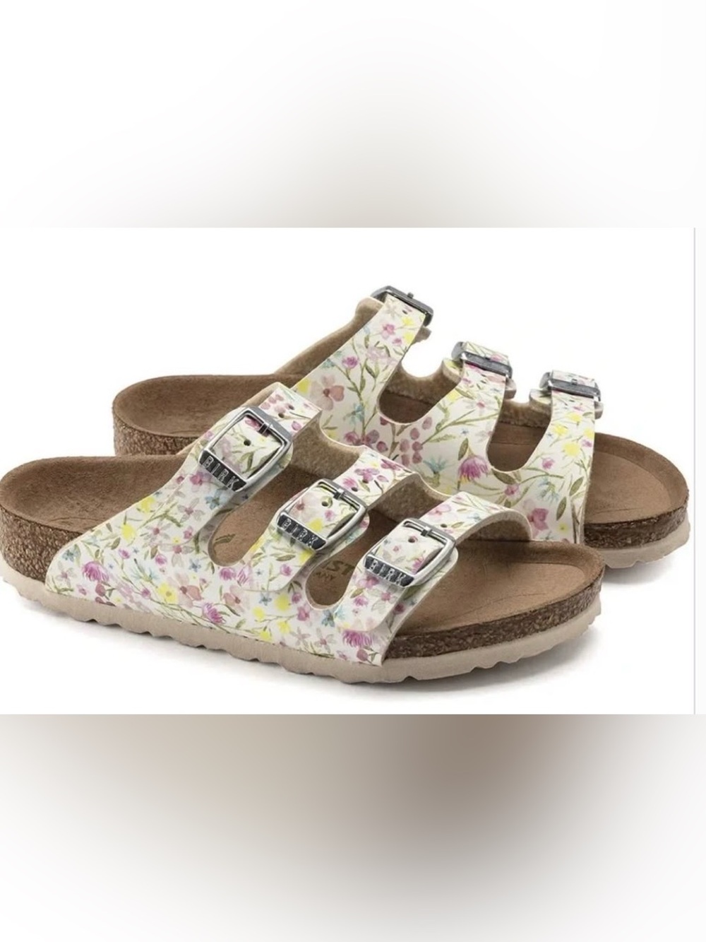 Birkenstock Kids Floral Triple-Buckle Sandal - White/Pastel